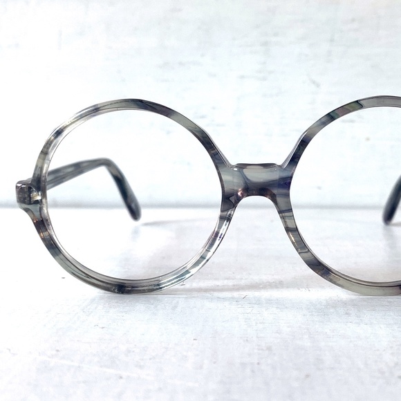 1960s Vintage Eyeglass Frames Round Eyewear Watercolor Tonal Grey/Crystal/Lilac